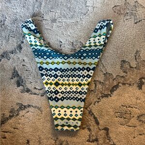 Aerie Geometric Blue and Yellow One Piece Swimsuit